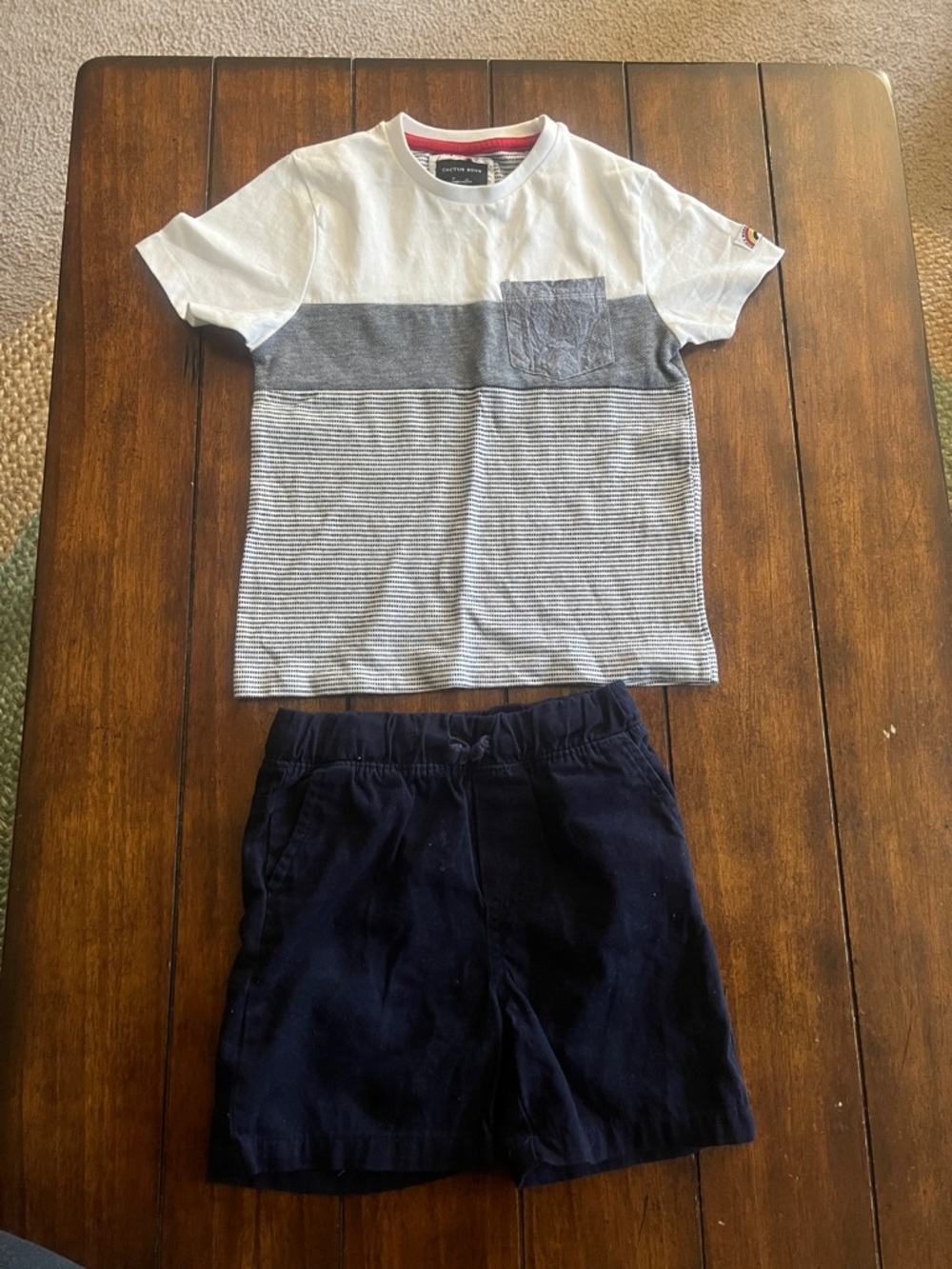 🎉🎉 5 for $20🎉🎉Boys White & Navy Striped Pocket Tee with Navy Shorts